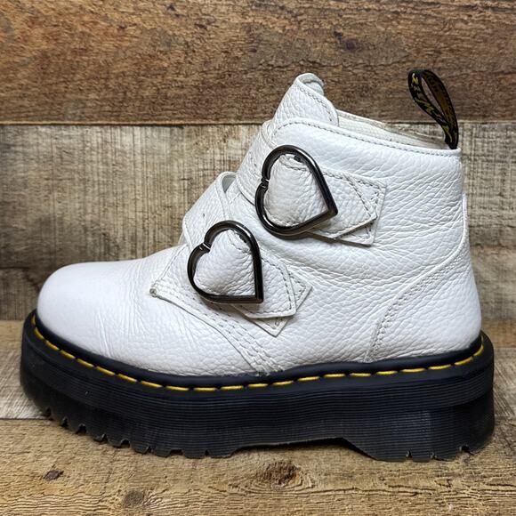 Dr. Martens Devon Heart Leather Platform Ankle Boots Booties White Size 7 - Picture 5 of 13
